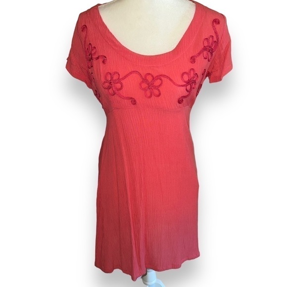 GAUZEY Indian mini-dress, coral, S/M. - Picture 1 of 7